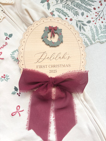 My First Christmas Personalised Plaque - Wreath
