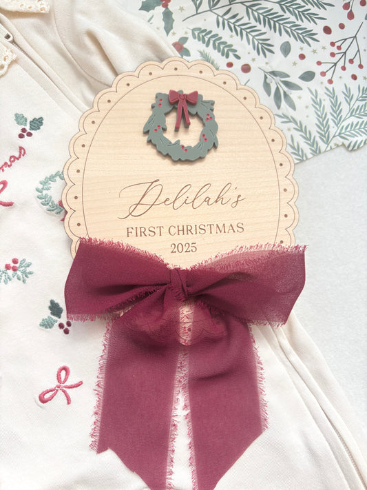 My First Christmas Personalised Plaque - Wreath
