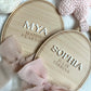 Personalised Baby Name Oval Plaque with Acrylic Name & Chiffon Ribbon