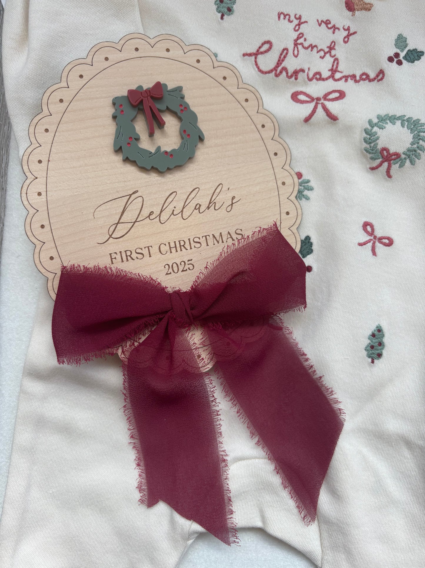 My First Christmas Personalised Plaque - Wreath