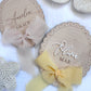 Personalised Baby Name Reveal Wooden Scallop Bow Plaque
