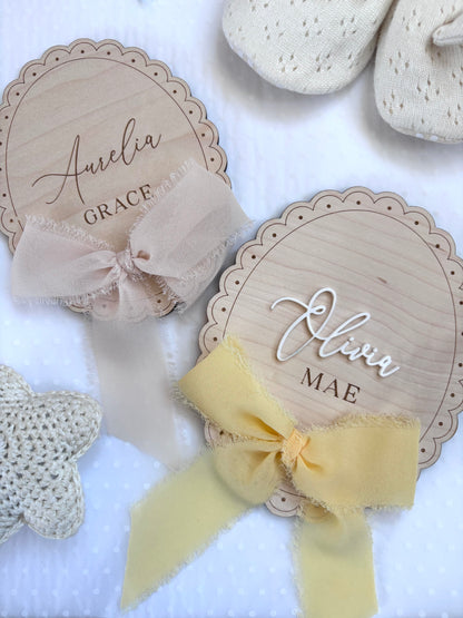 Personalised Baby Name Plaque with Acrylic Name & Chiffon Bow Plaque