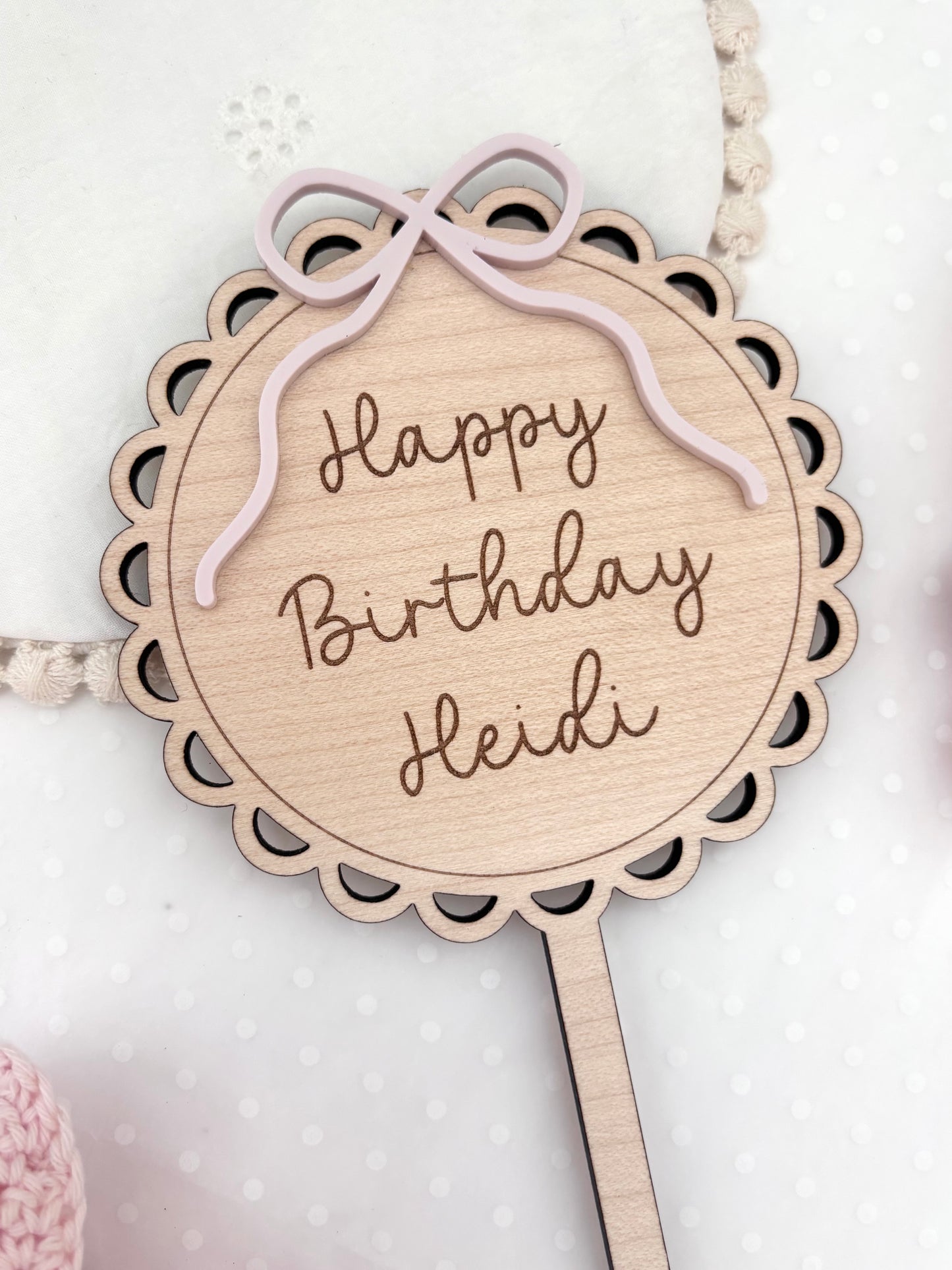 Personalised Wooden Cake Topper - Bow