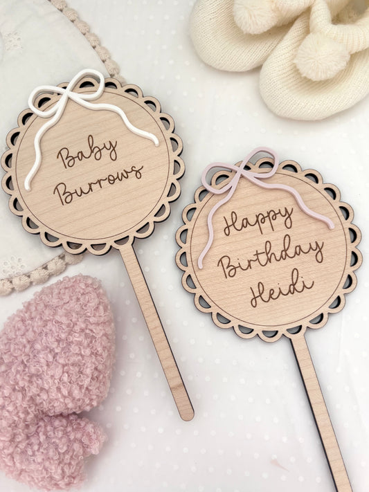 Personalised Wooden Cake Topper - Bow