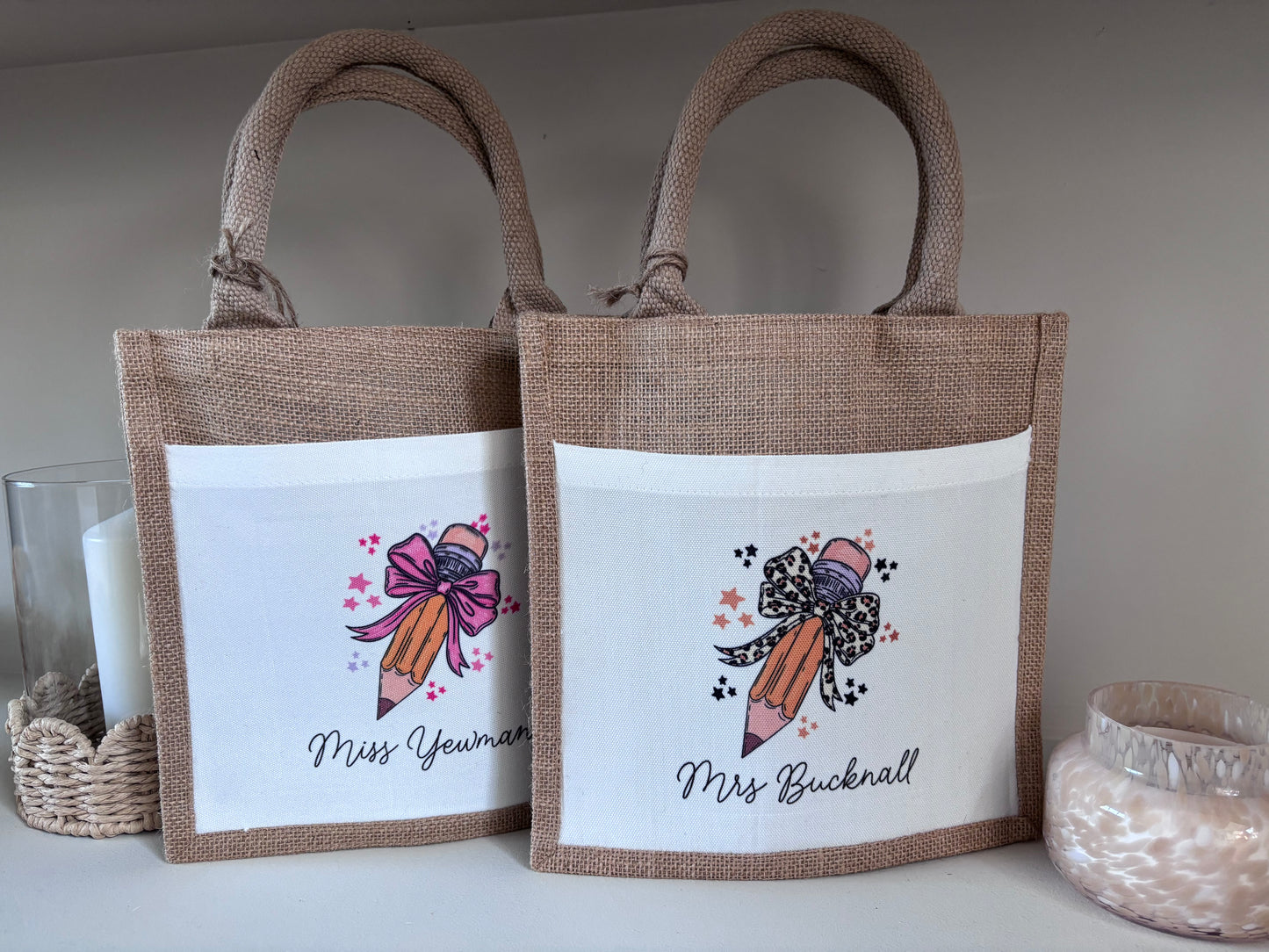 Personalised Bow Pencil Tote Bags