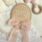 Personalised Baby Name Oval Plaque with Acrylic Name & Chiffon Ribbon