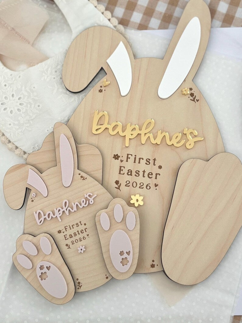 First Easter Floral Bunny Plaque
