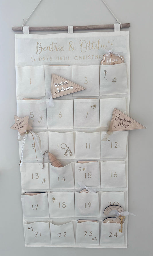 Personalised Fabric Advent Calendar - 24 Pockets - Glitter