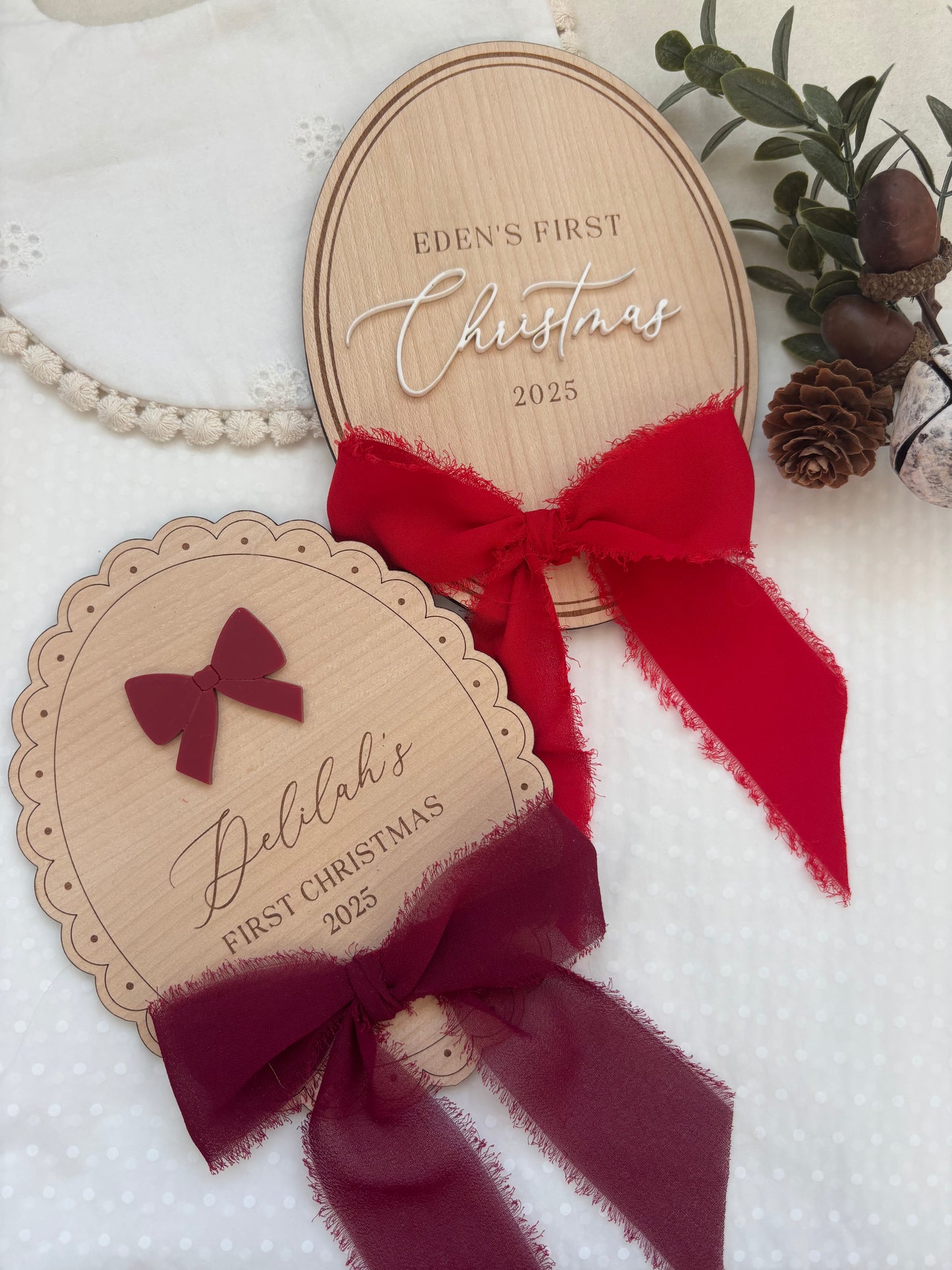 My First Christmas Personalised Plaque - Bow