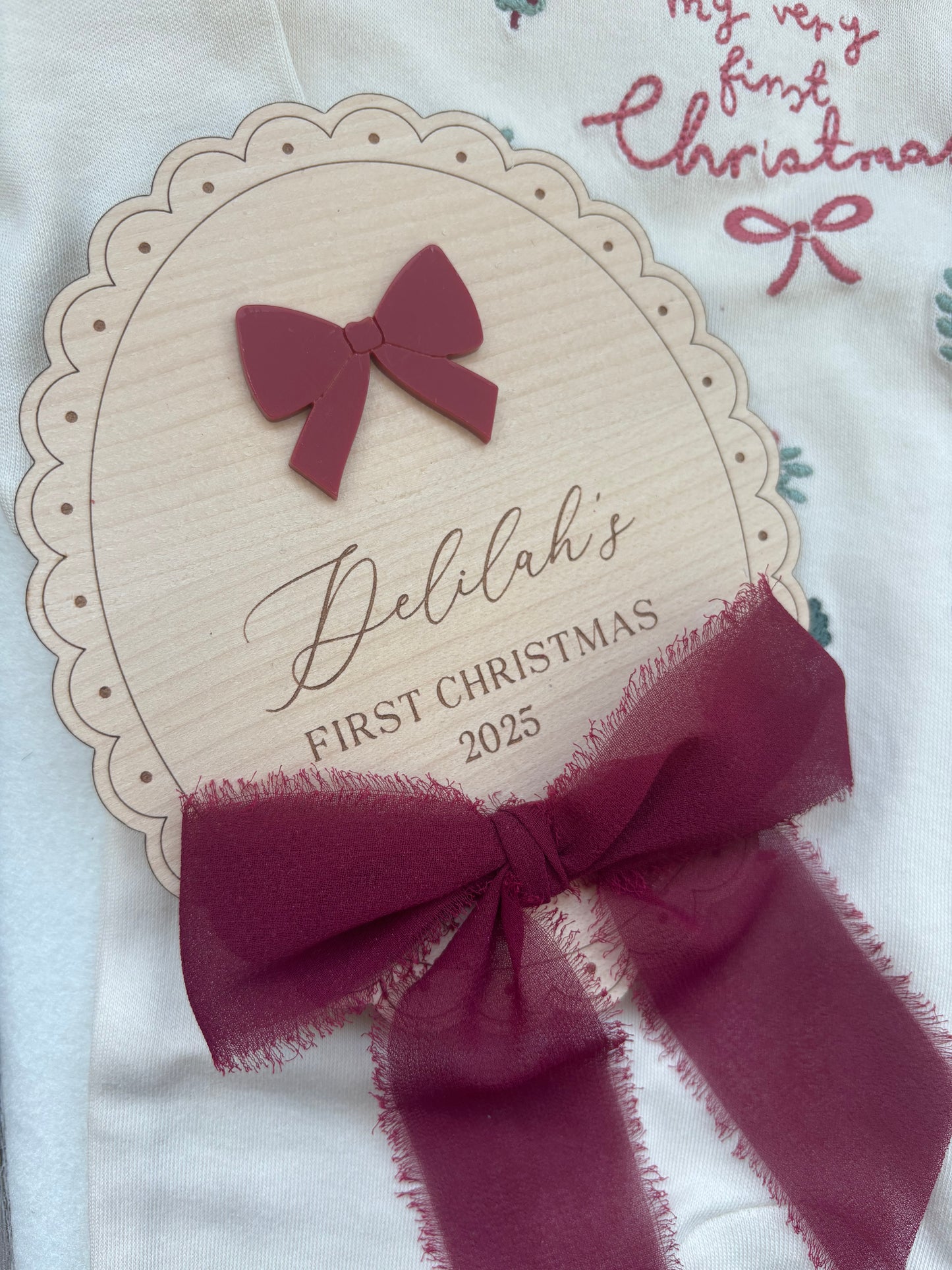 My First Christmas Personalised Plaque - Bow