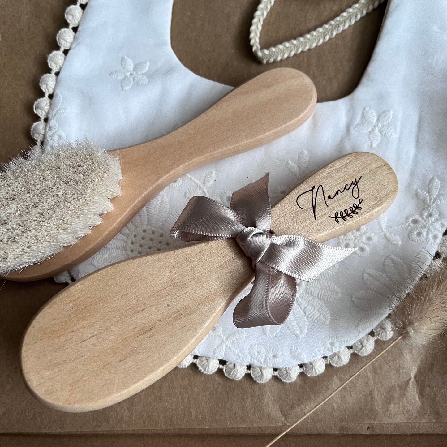 Personalised Baby’s 1st Brush Soft Wool & Wood Engraved Gift