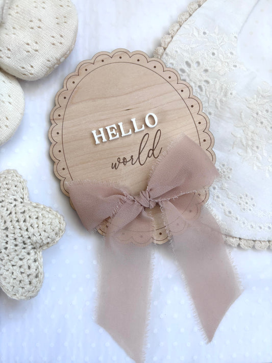 Hello World Wooden Birth Announcement Plaque