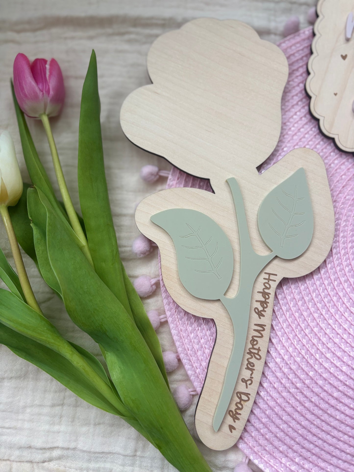Mother's Day Flower Handprint Keepsake - First Mother’s Day Personalised Gift Plaque Wood and Acrylic