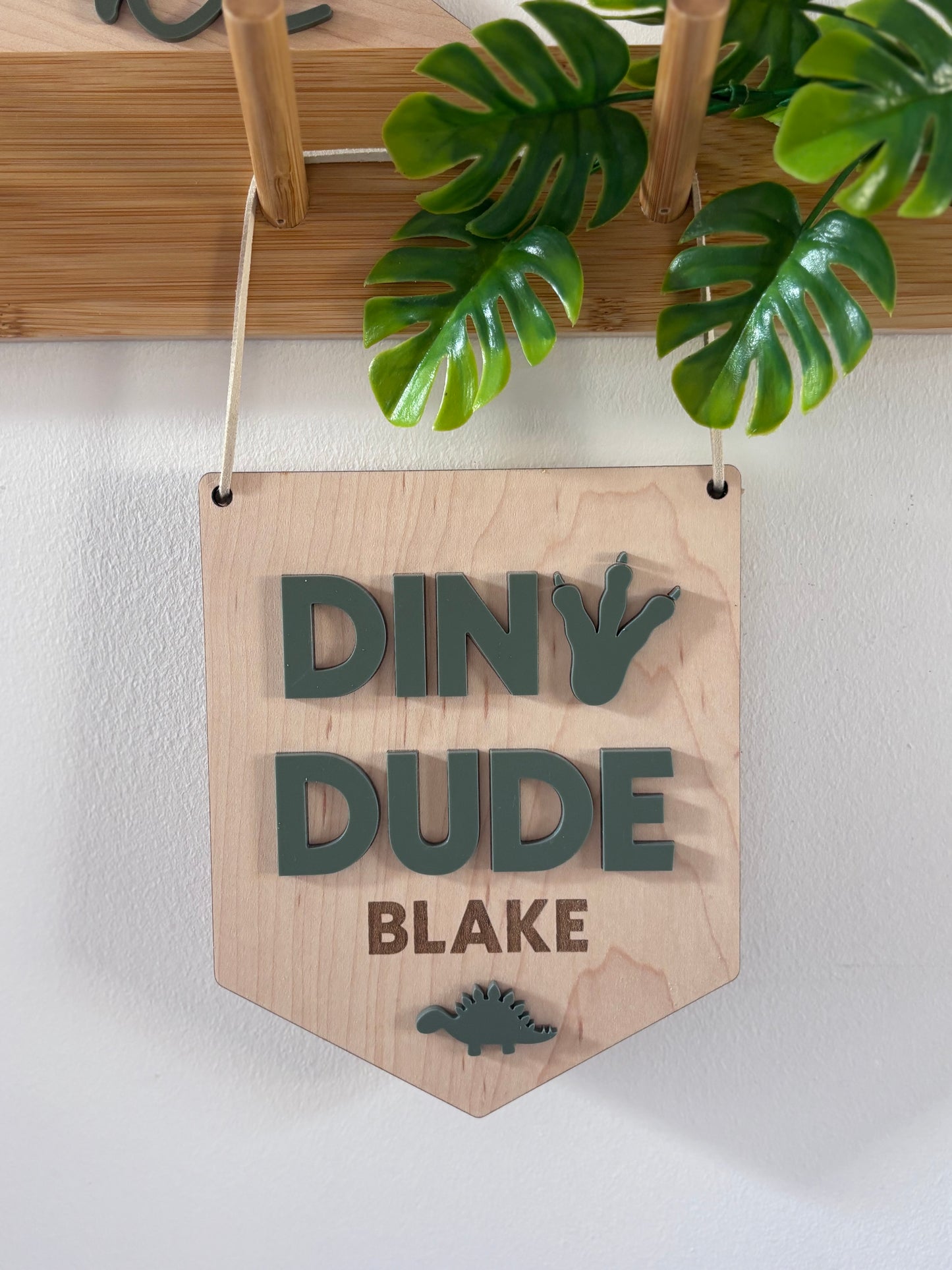 Dino Dude Personalised Plaque and Name Flag
