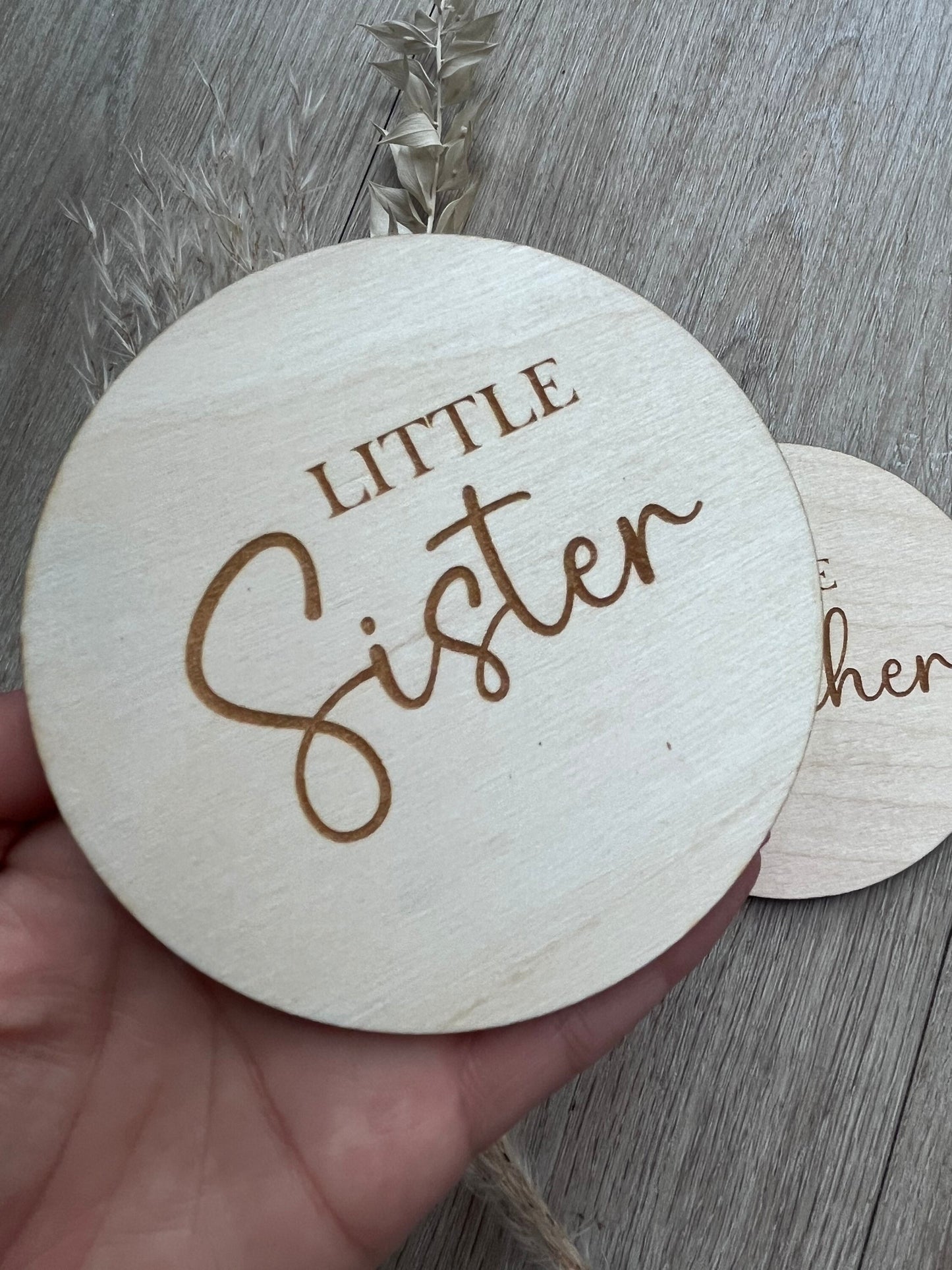 Double sided Little Brother or Sister gender announcement prop.