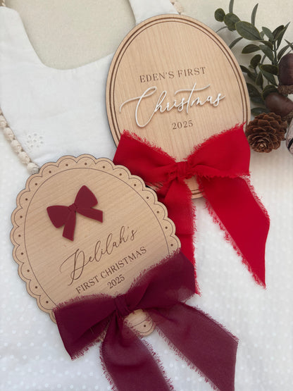 My First Christmas Personalised Plaque - Bow