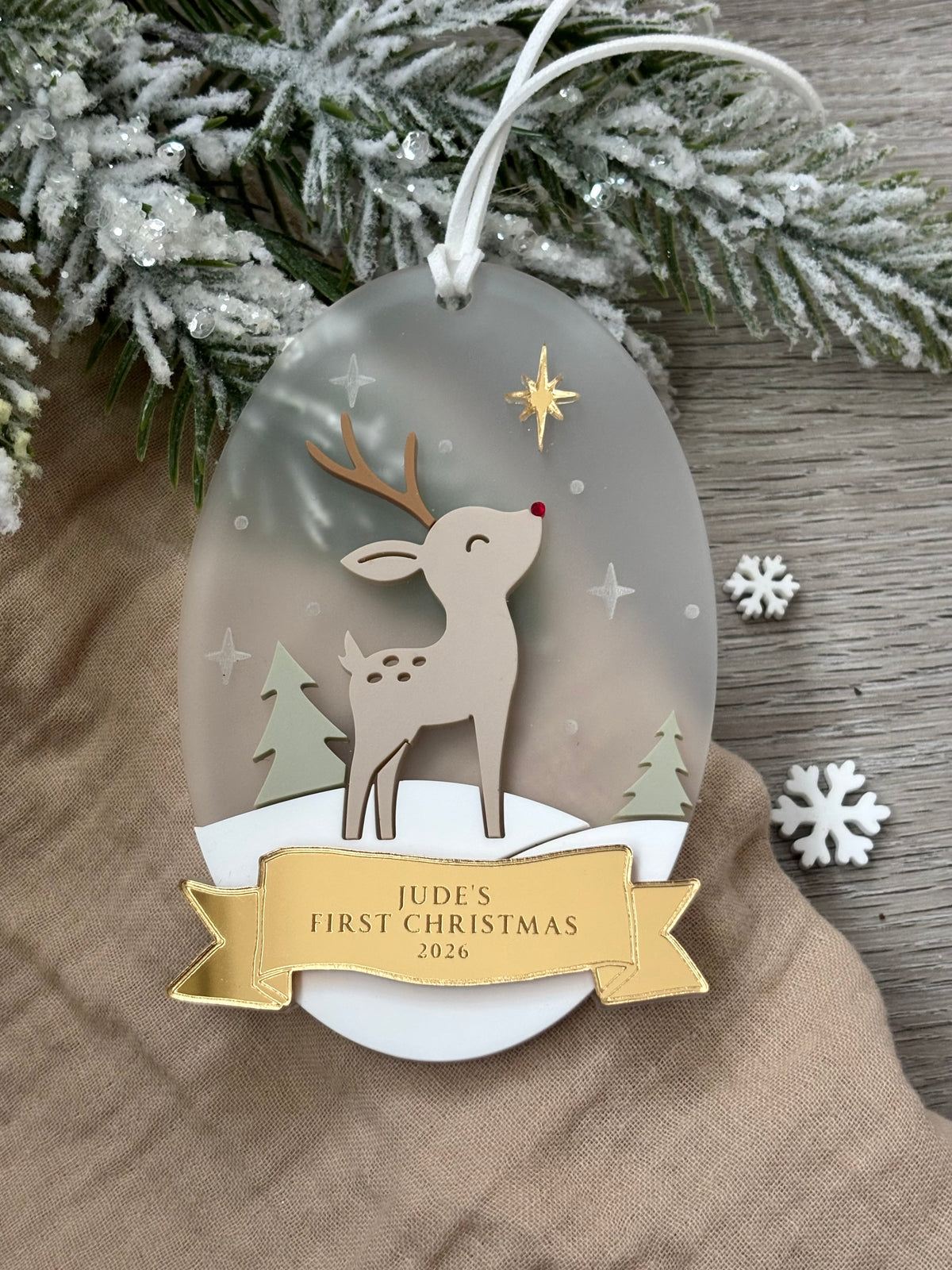 My First Christmas Personalised Rudolf Reindeer  Bauble: Baby’s 1st Christmas Tree Ornament