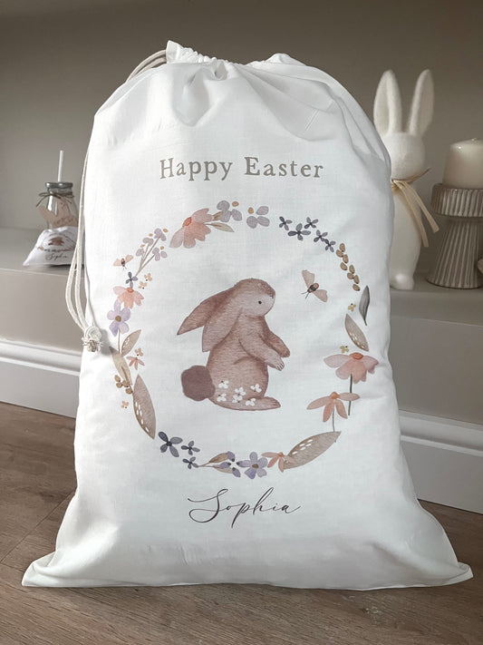 Personalised Beige Bunny Easter Gift Sack