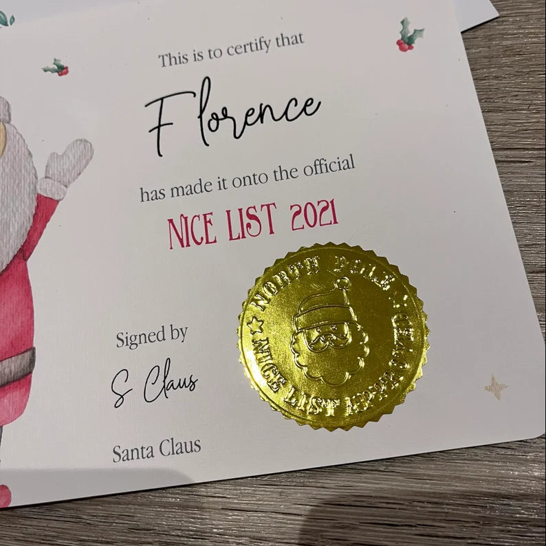 Personalised nice list certificate