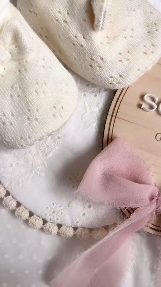 Personalised Baby Name Oval Plaque with Acrylic Name & Chiffon Ribbon
