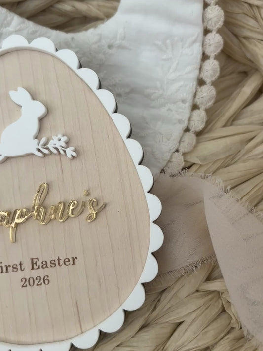 My First Easter Egg Scallop Bunny Plaque