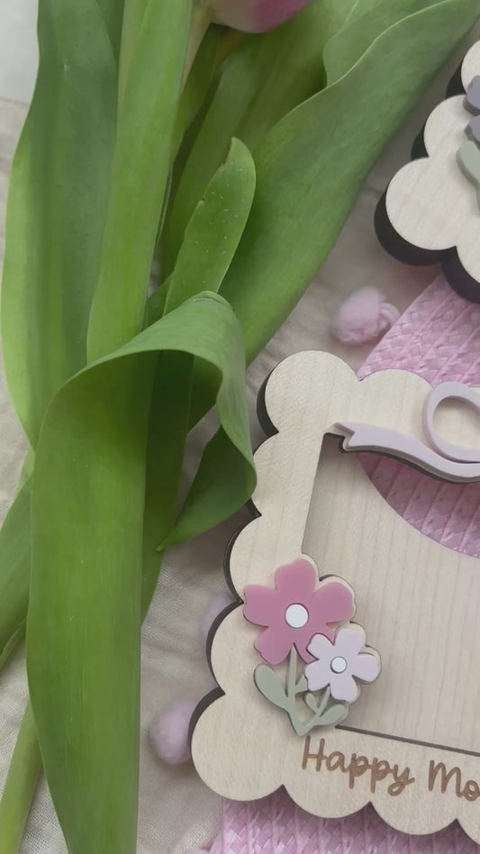 Mother's Day Fridge Magnet Frame Gift for Grandma, Gift for Mum, Mini Wooden Photo Frame with flowers