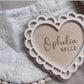 Personalised Scallop Heart Baby Name Announcement Plaque